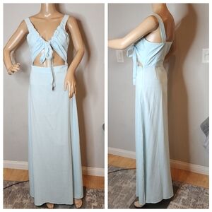 NWT Something New x Klara Hellqvist linen touch cut out maxi dress pale blue XXS